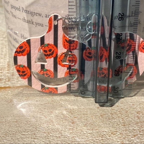 3/$15 Halloween Pumpkin Earrings Stripes Jack O Lantern Orange Black Big Earring - Picture 4 of 4